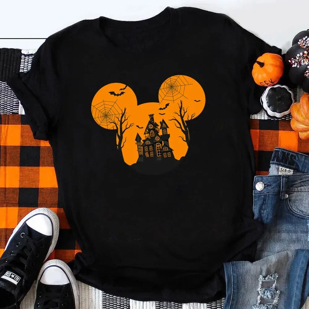Color: Yellow, Kid Size: 5 - Funny Mickey Minnie Mummy Print Disney Children Cotton T Shirts Trick Treat Fashion Halloween Cute Kid Clothes Girls Streetwear