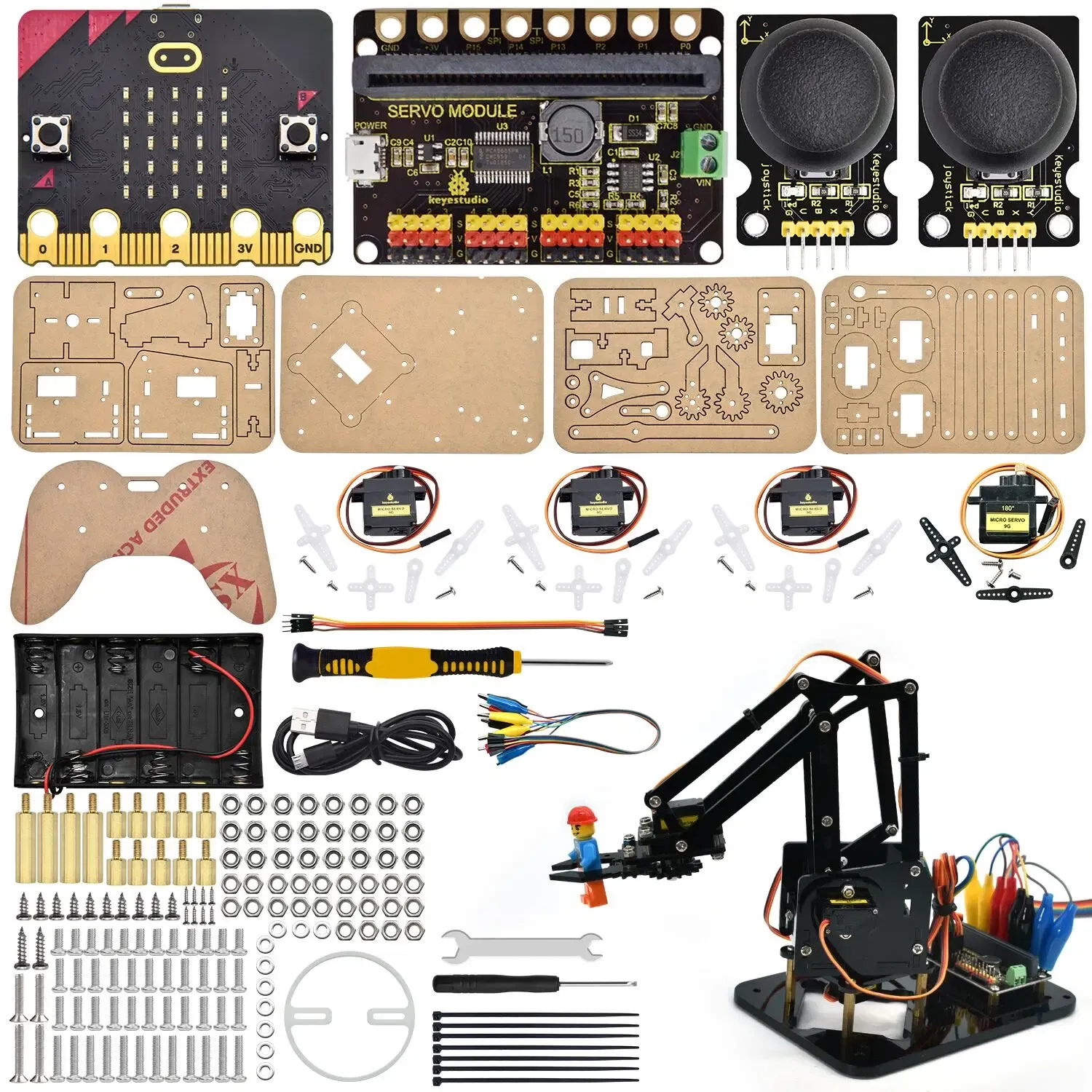 Color: Orange - Keyestudio Robot Arm Microbit Learning Kit With Microbit Board For BBC Micro:Bit Programming Learning Kit
