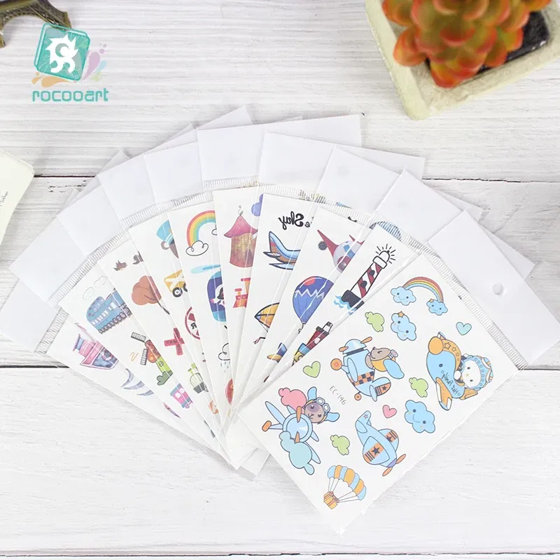 Color: WHITE - 1Sheets Vehicle Temporary Tattoo Small Cars Helicopter Train Steamship Hot Air Balloon Kid  Waterproof  Fake Tattoo Sticker