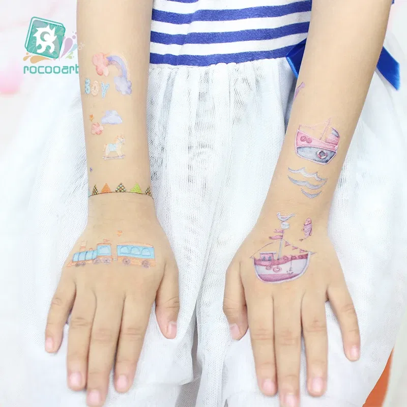 Color: WHITE - 1Sheets Vehicle Temporary Tattoo Small Cars Helicopter Train Steamship Hot Air Balloon Kid  Waterproof  Fake Tattoo Sticker