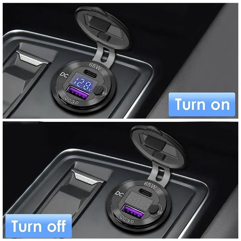 Color Name: GRAY - 83W USB C Car Charger Socket 12/24V Outlet Laptop Fast Charging 65W PD3.0 & QC3.0 with Digital Display for Car RV ATV Motorcycle