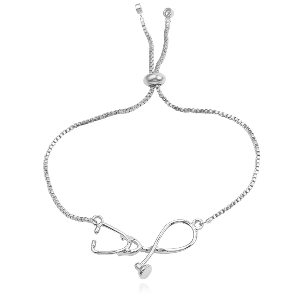 Metal Color: Light Yellow Gold Color, Ships From: CHINA, Length: 24cm - Medical Stethoscope Bracelet Adjustable Chain Jewelry Gift For Doctor Medical Friends Charm Women Men Bracelets