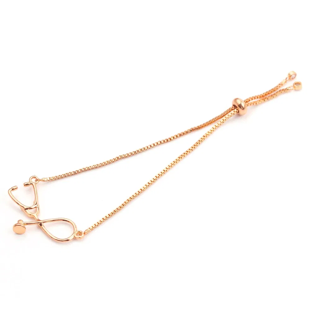 Metal Color: Light Yellow Gold Color, Ships From: CHINA, Length: 24cm - Medical Stethoscope Bracelet Adjustable Chain Jewelry Gift For Doctor Medical Friends Charm Women Men Bracelets