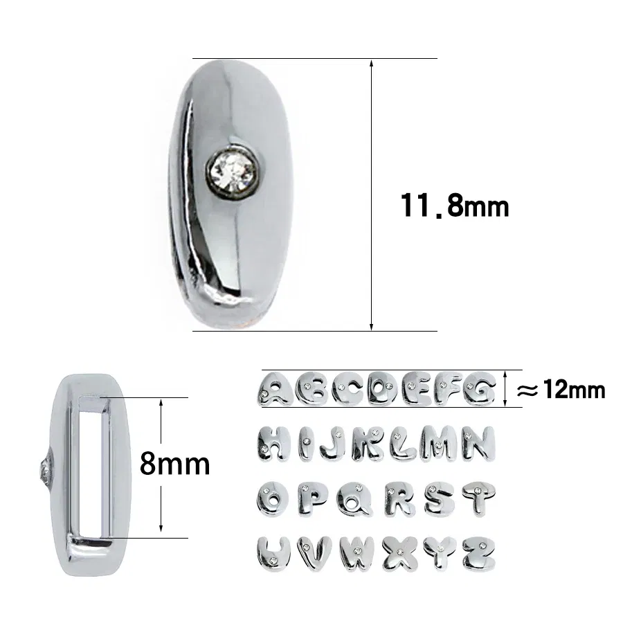 Color: Yellow - 8mm Fat Slide Letters Charms Bracelet Women Jewelry Making 1pc Slide Alphabet A-Z DIY Wristband Belt Keychain Pet Collar