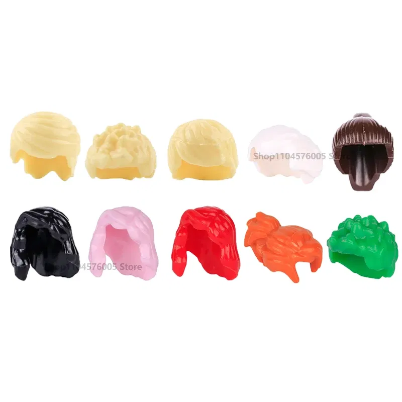Color: Dark Blue - MOC Brown Hair Building Blocks City Figures Body Creative Accessory Blond Gold White Parts DIY Hats Mini Bricks Assemble Toy S04