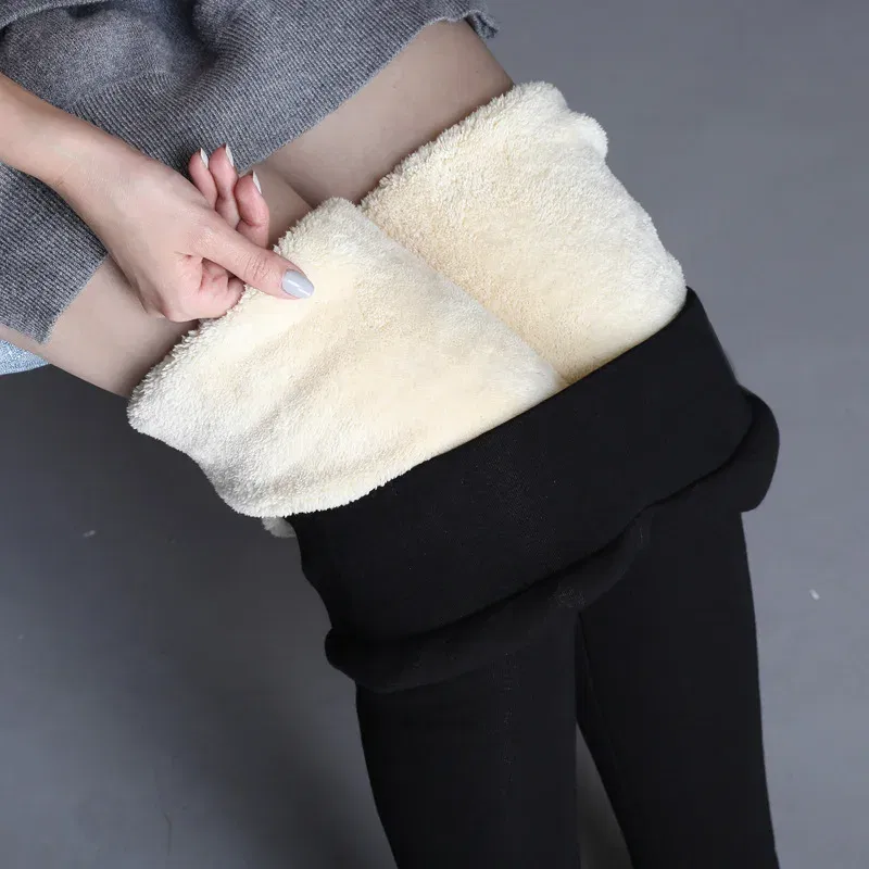 Color: Gold, Size: M - Thermal Leggings Women Winter Warm High Waist Simplicity Warm Pants Fashion Black Elasticity Autumn Velvet Comfortable Leggins