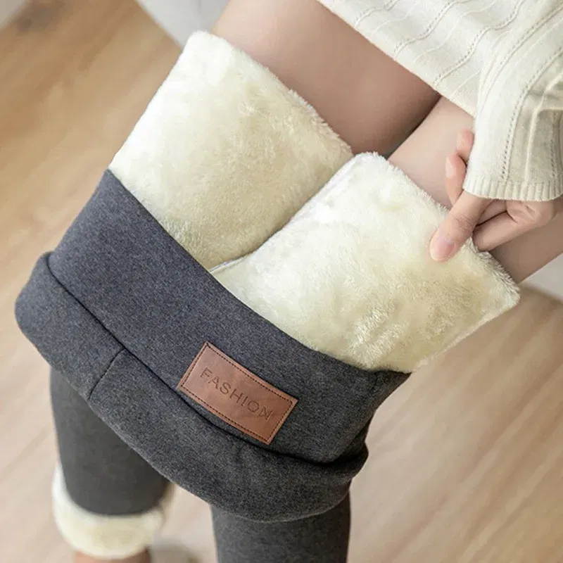 Color: Gold, Size: M - Thermal Leggings Women Winter Warm High Waist Simplicity Warm Pants Fashion Black Elasticity Autumn Velvet Comfortable Leggins
