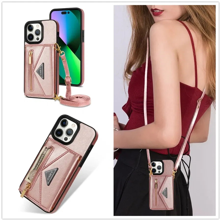 Material: Vinyl, Color: Black - Wallet Side Card Zipper Flip Crossbody Leather Case For iPhone 15 14 Pro Max 13 Mini 12 11 SE 2022 2020 X XS XR 8 7 6 6s Plus