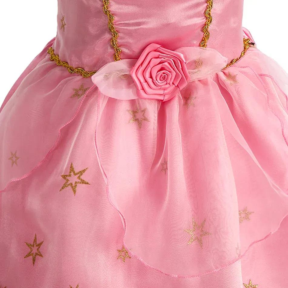 Color: Khaki, Kid Size: 5 - Children Halloween Disguise Aurora Cinderella Disney Princess Costume Festival Dress up Kids Girls Sleeping Beauty Frock 1-12Yrs