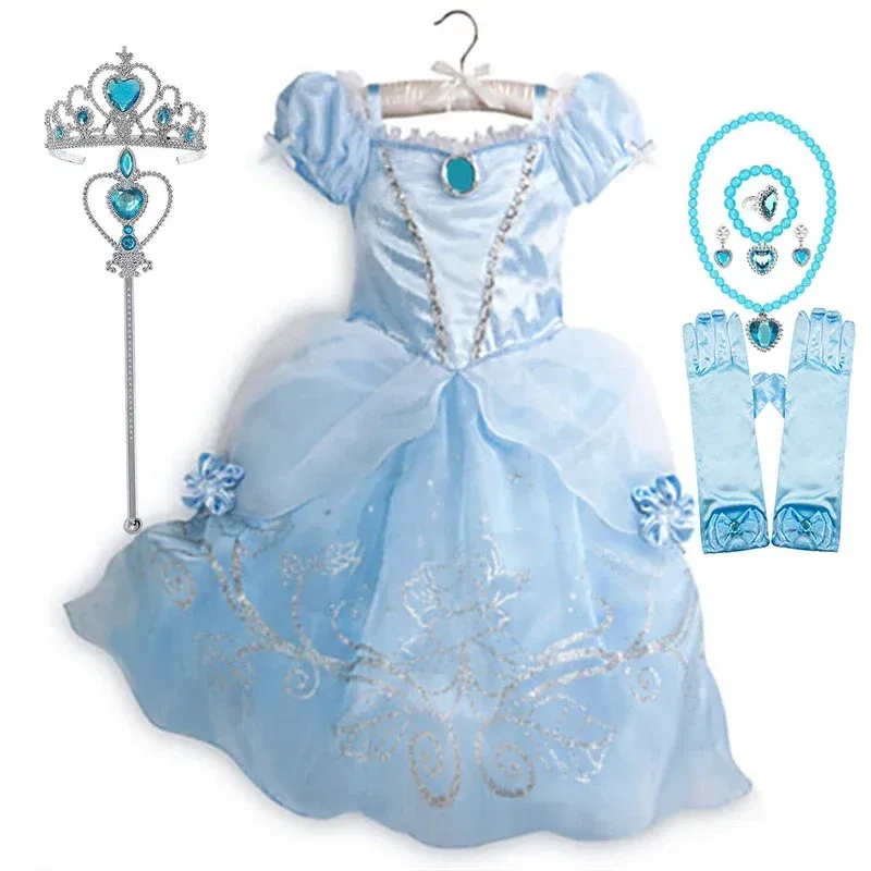 Color: Khaki, Kid Size: 5 - Children Halloween Disguise Aurora Cinderella Disney Princess Costume Festival Dress up Kids Girls Sleeping Beauty Frock 1-12Yrs