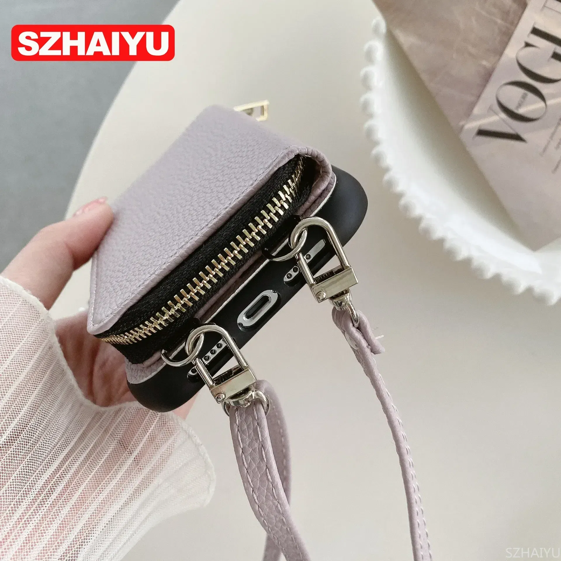 Material: Neoprene, Color: green - Zipper Wallet Phone Case For iPhone 16 15 14 13 12 Mini 11 Pro XS Max X Plus Card Slot Holder Crossbody Lanyard Leather Cover