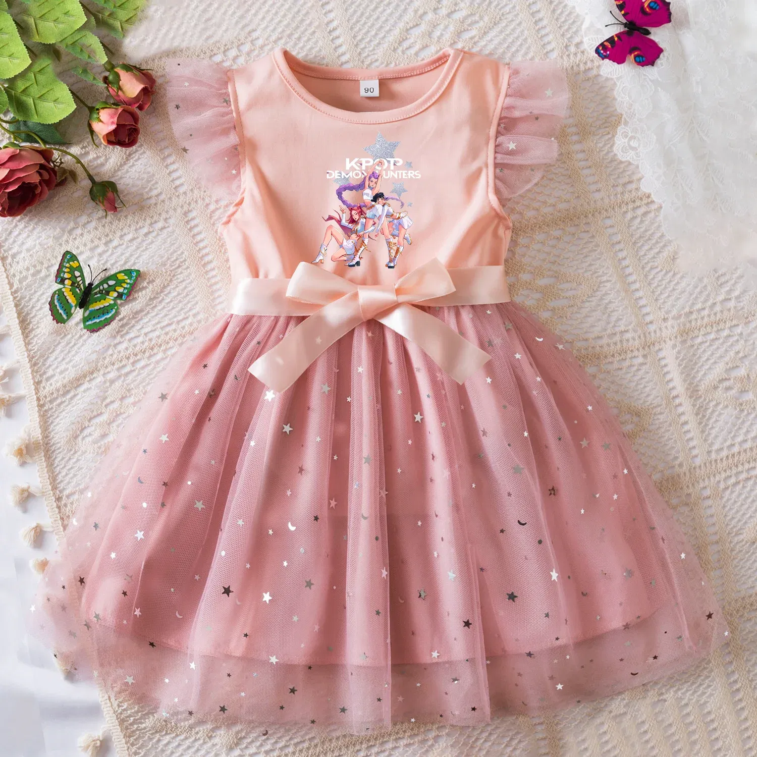 Color: Gold, Size: One Size, Height: 176 - KPop Demon Hunters Girls Dress Kids Party Halloween Carnival Birthday Party Clothes Princess Tutu Dresses Costume Children Gift