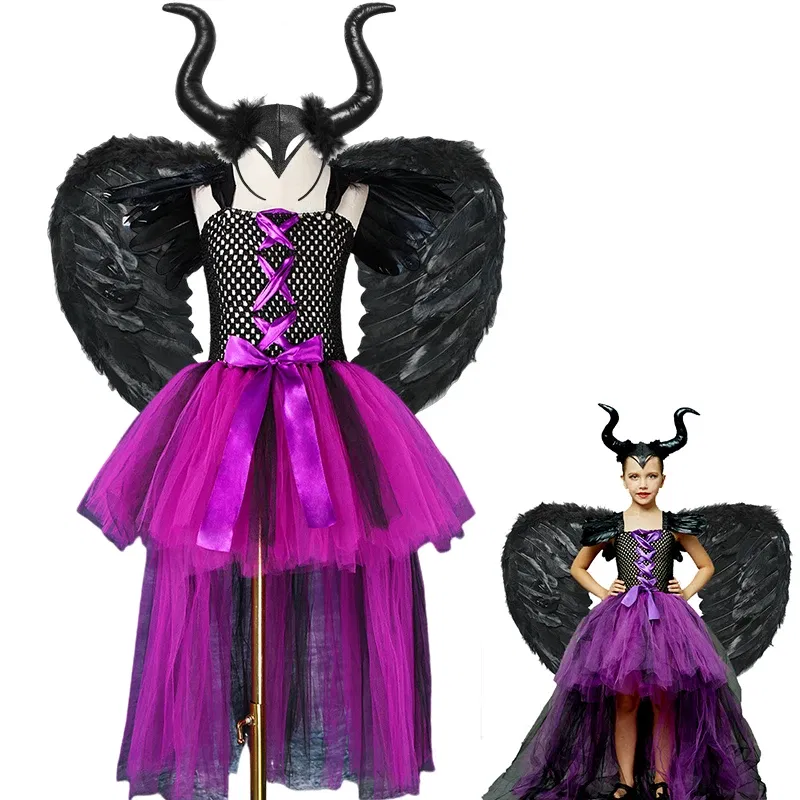 Color: Beige, Kid Size: 2T - Halloween Witch Tutu Dress for Girls Handmade Mesh Bat Wizard Cosplay Costumes with Hat Broom Toddler Evil Party Clothes Set