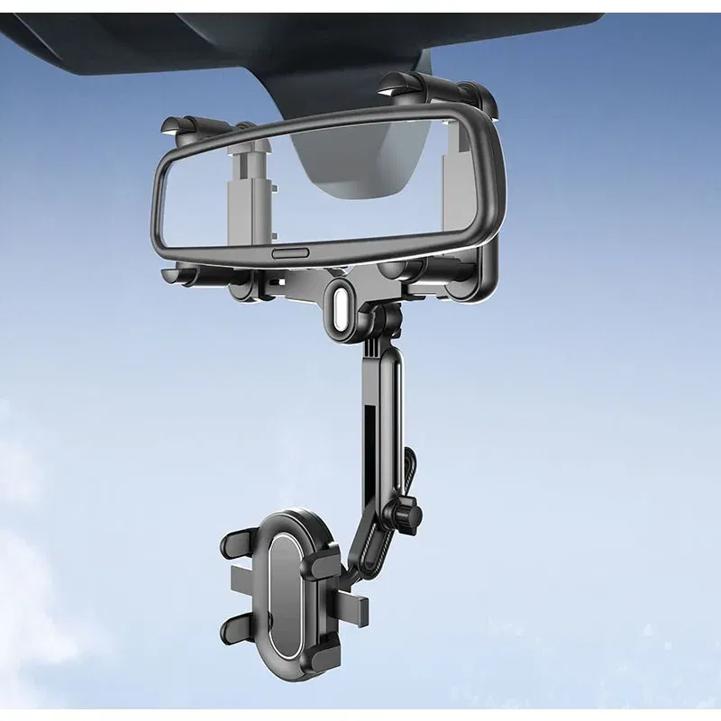 Color: Red - Universal Car Phone Holder Rearview Mirror Phone Holder Adjustable Navigator Bracket 360 Rotatable Retractable For Car Mobile