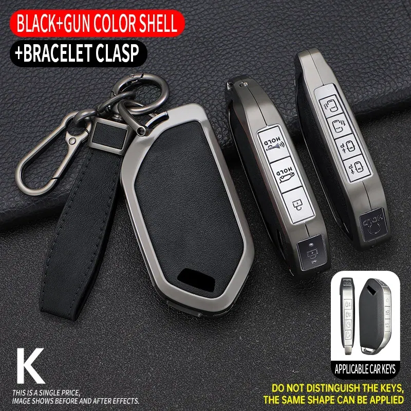 Color Name: WHITE - 5/6/7/8/9 Buttons Leather Zinc Alloy Car Key Case Cover Protective Shell Fob for Kia Ka4 Car Keychain Interior Accessories