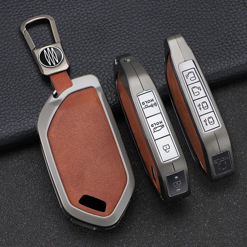 Color Name: WHITE - 5/6/7/8/9 Buttons Leather Zinc Alloy Car Key Case Cover Protective Shell Fob for Kia Ka4 Car Keychain Interior Accessories