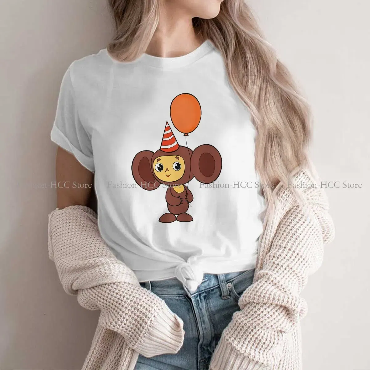 Color: black, Size: L - Cheburashka Che Burashka Gena Russian Cartoon Polyester TShirts Birthday Distinctive Homme T Shirt Hipster Clothing