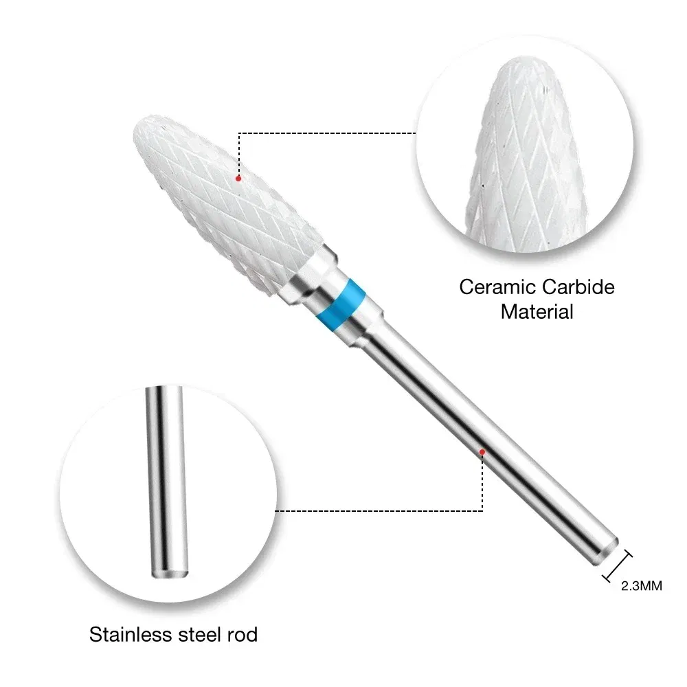 Color: Light Grey - Ceramic Carbide Nail Drill Bit Rotate Burr Milling Nail Cutter Bits Electric Drill Machine For Manicure Pedicure Tools