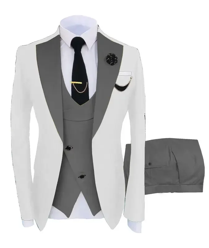 Color: Navy Blue, Size: L - 3pcs Men Coat Business Formal Slim Fit Suit Costumes Pour Homme Set Party Vest Pants Wedding Blazer Verde Hombre Terno Masculino