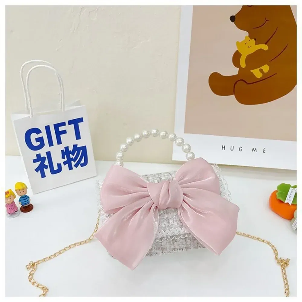 Color: Gold - New Children's Fashion Little Fragrant Wind Elsa Princess Bag Little Girl Pearl Handheld Crossbody Bag Net  Red envelope