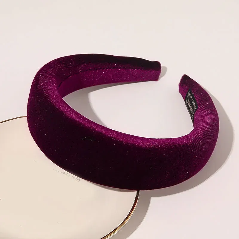 Color: wine red - 2020 New Padded Headbands for Women Wide Bezel Hairbands Thick Velvet Hair Hoop Girls Sponge Non-slip Hairband Hair Accessories