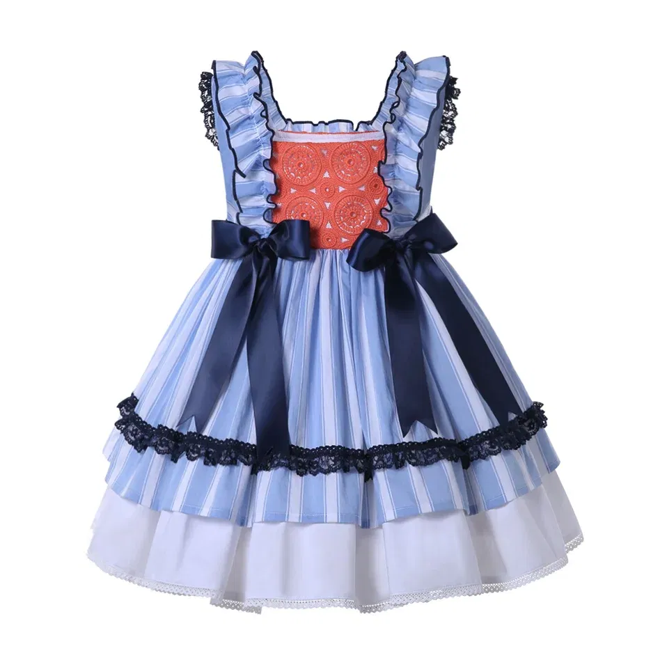 Color: MULTI, Kid Size: 10 - Pettigirl Summer Children Blue Stripe Baby Girls Princess Dresses for Evening Wedding Party Kids Birthday Gifts 2345681012 Years