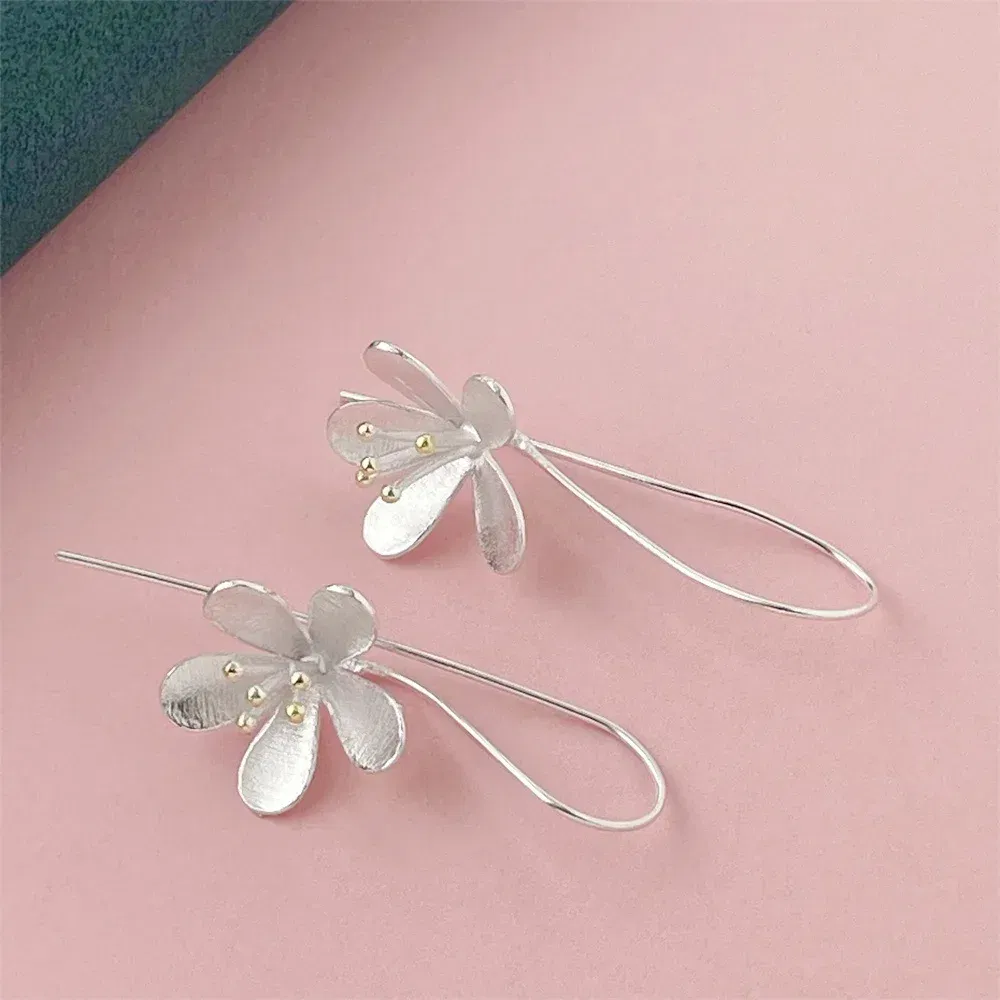 Gem Color: Pale pinkish gray - 925 Silver Heart Shape Earrings Women Exquisite Student Jewelry Accessories