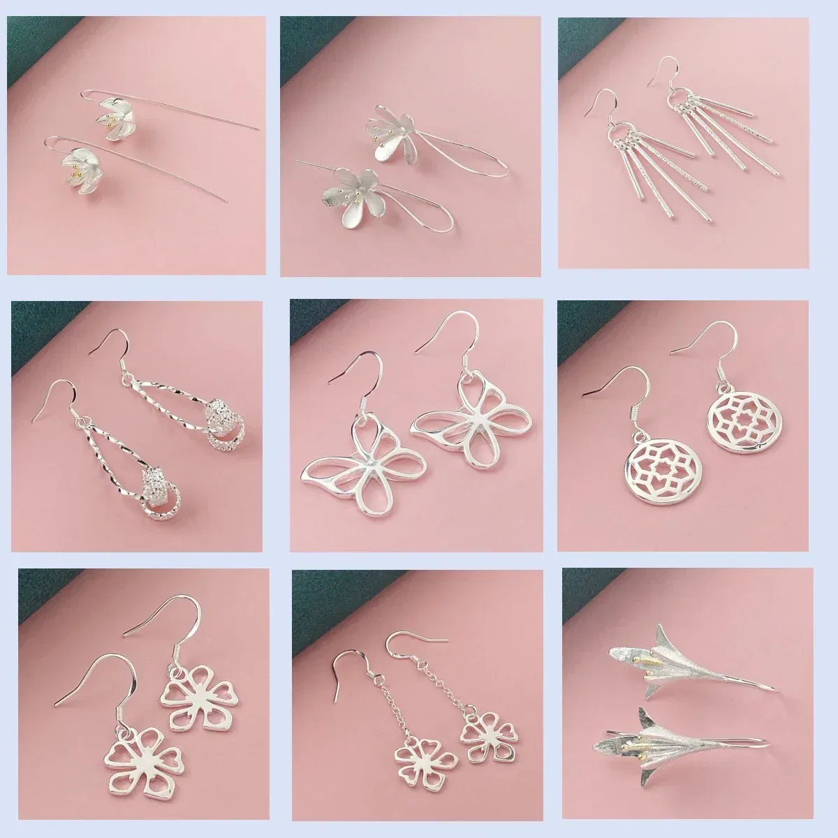 Gem Color: Pale pinkish gray - 925 Silver Heart Shape Earrings Women Exquisite Student Jewelry Accessories