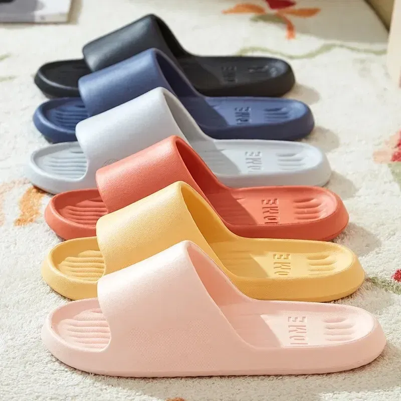 Color: Yellow, Shoe Size: 38 - Soft Slippers Couples Home Outdoor Slipper Summer Women Bedroom Thick Bottom Shoes Beach Sandals Men Flip Flops Shower Shoes