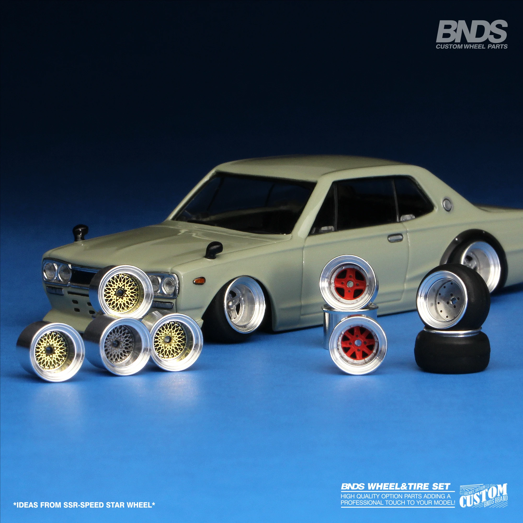 Color: Blue, Ships From: CHINA - 1/64 Alloy Wheels With Rubber Tires By BNDS 64053/64088 Assembly Rims Modified Parts for Model Car Refitted VIP Style