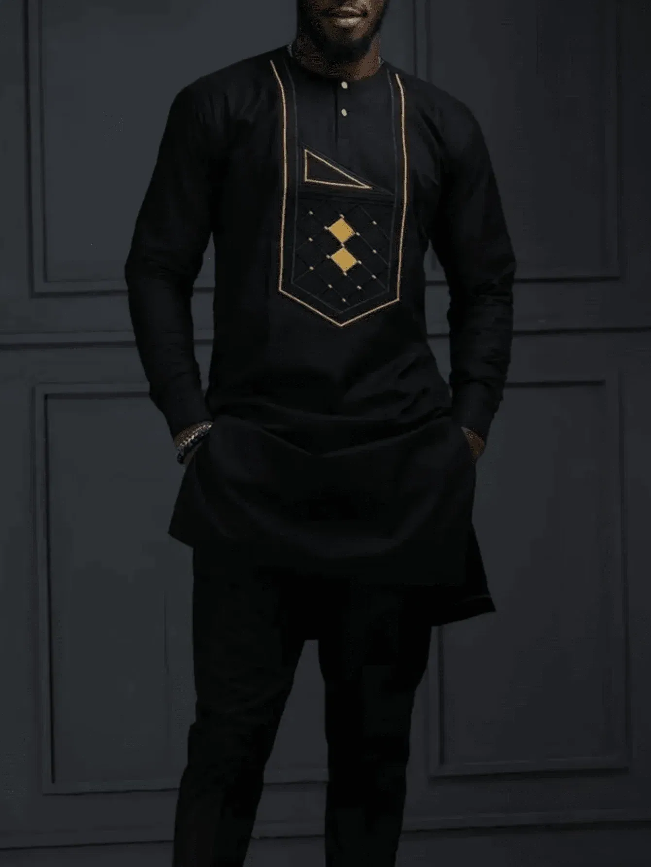 Color: Navy Blue, Size: XXL - 2025 New men's suit, white pocket, 2-piece set, luxury wedding casual suit, traditional African style of ethnic minorities