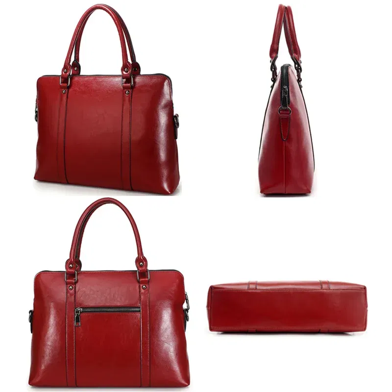 Color: Dark Grey - Oyixinger New 100% Genuine Leather Briefcase For Woman 14 inch Laptop Bag Women's Handbags Office Ladies Shoulder Messenger Bags