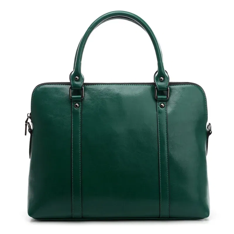 Color: Dark Grey - Oyixinger New 100% Genuine Leather Briefcase For Woman 14 inch Laptop Bag Women's Handbags Office Ladies Shoulder Messenger Bags