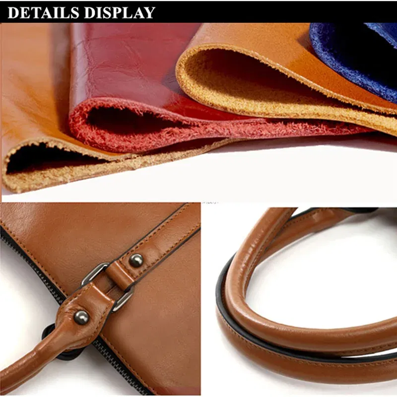 Color: Dark Grey - Oyixinger New 100% Genuine Leather Briefcase For Woman 14 inch Laptop Bag Women's Handbags Office Ladies Shoulder Messenger Bags