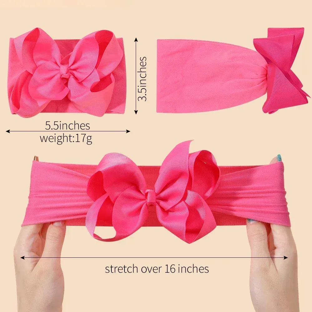 Color: Red - 1pcs Baby Wide Ribbon Nylon Turban Girls Big Bows Hair Accessories Child Headband Elastic Hair Bands Ribbon Bows Infant Headwear