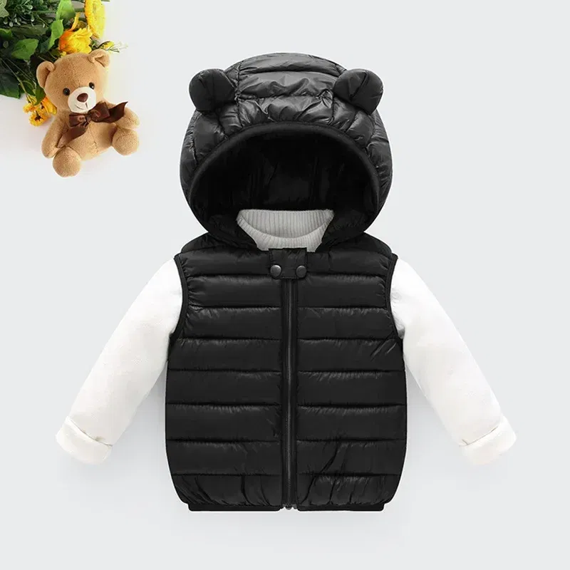 Color: Red, Kid Size: 5T - Baby Boys Girl Warm Down Vest Toddler Cotton Waistcoat Children Autumn and Winter Clothes Kids Hooded Jackets 1-6 Years Old