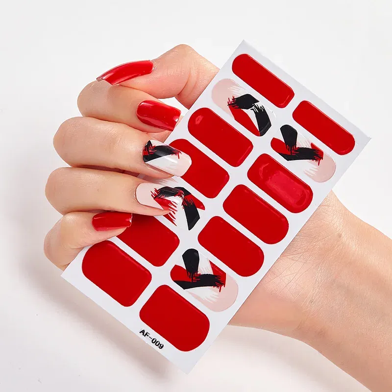 Color: wine red - Nail Polish Stickers Nail Wraps DIY Self Adhesive Nail Sticker Nail Accesoires Designer Nail Decals Full Cover Nail Stickers