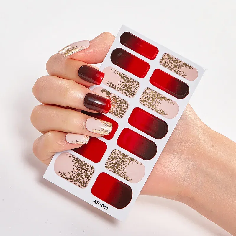 Color: wine red - Nail Polish Stickers Nail Wraps DIY Self Adhesive Nail Sticker Nail Accesoires Designer Nail Decals Full Cover Nail Stickers