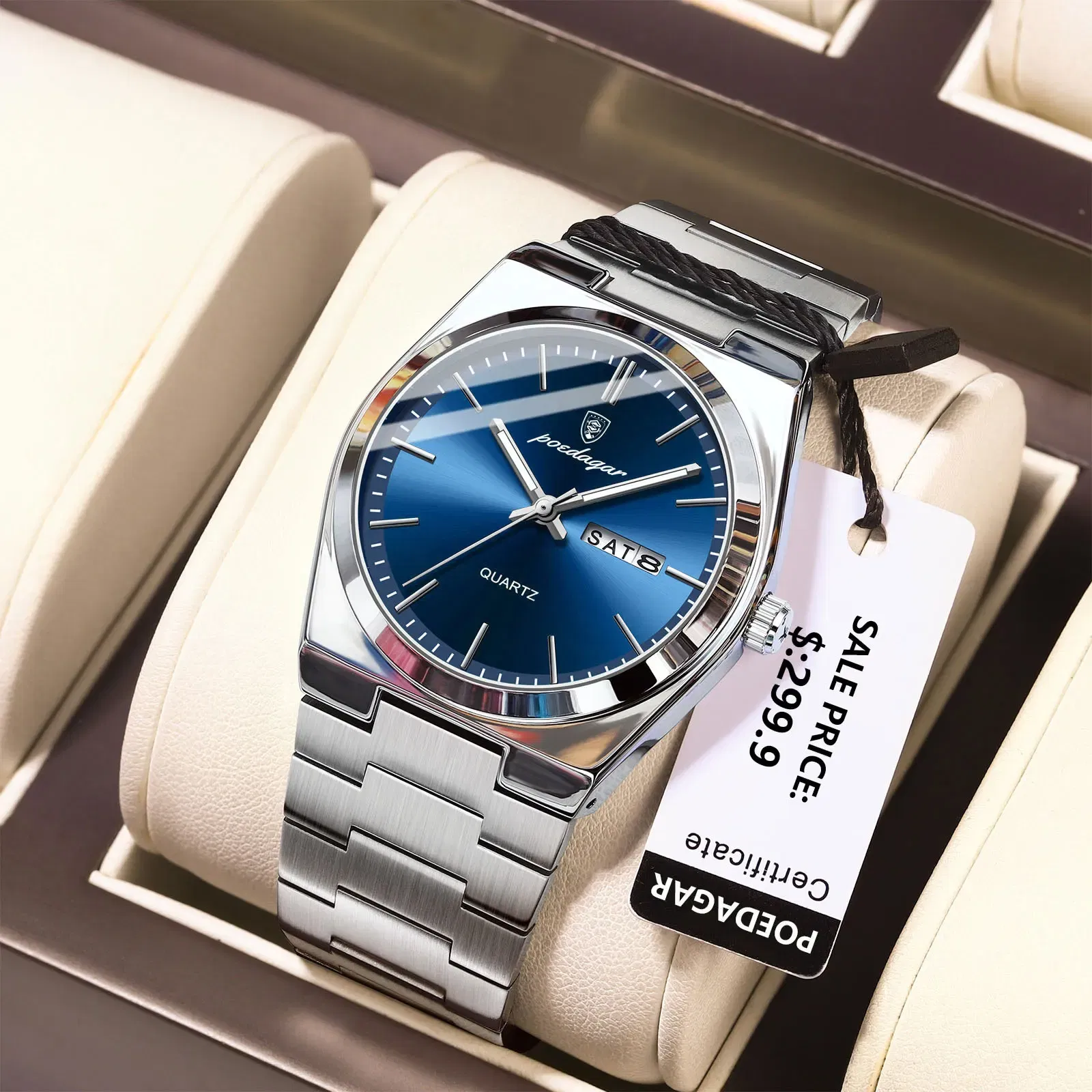 Color: Gold - POEDAGAR Luxury Watch For Man Waterproof Luminous Date Week Stainless Steel Men Watch Casual Quartz Men's Watches Male Clock+box