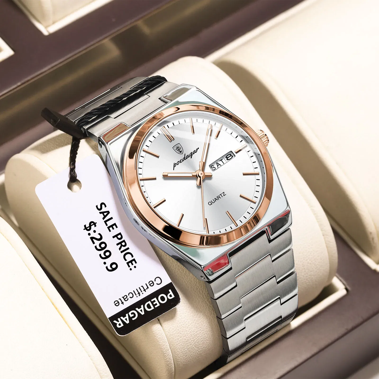 Color: Gold - POEDAGAR Luxury Watch For Man Waterproof Luminous Date Week Stainless Steel Men Watch Casual Quartz Men's Watches Male Clock+box