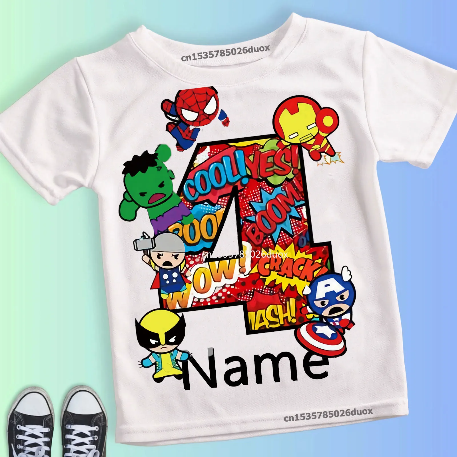 Color: SKY BLUE, Kid Size: 5T - Summer 2024 3 4 5 6 7 8 9 Marvel SuperHero Birthday Girl Short Sleeved T-shirt The Avengers Personalize Name Birthday Boy Shirt