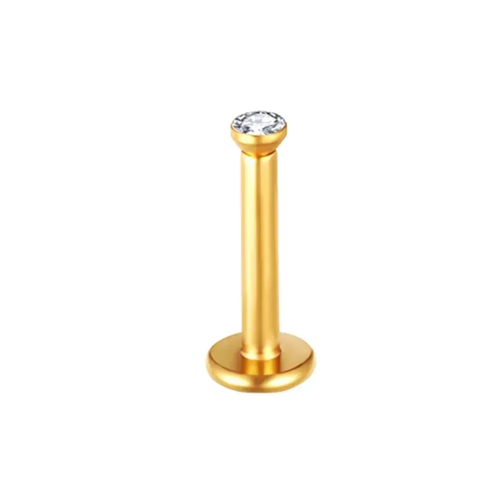 Metal color: Gold-color - 2X 16g 1.2mm Crystal Steel -Gold- Labret Ring Bar Ear Cartilage Tragus Monroe Lip Nose Stud Internally Threaded Piercing