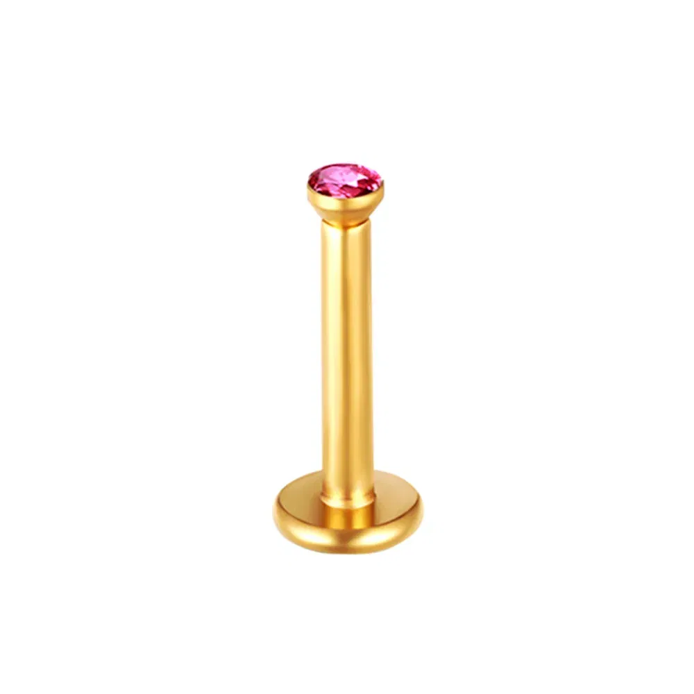 Metal color: Gold-color - 2X 16g 1.2mm Crystal Steel -Gold- Labret Ring Bar Ear Cartilage Tragus Monroe Lip Nose Stud Internally Threaded Piercing