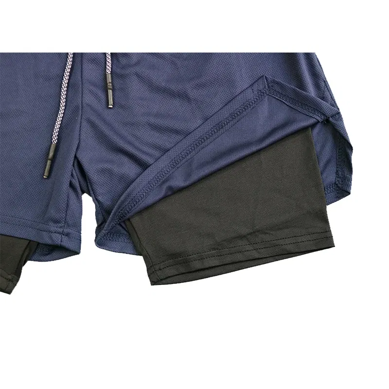 Color: Blue, Size: XXL - Men's Double Layer Fitness Shorts Drawstring Mesh Lining Elastic Waist Breathable Quick Dry to Beach Pool Summer Male