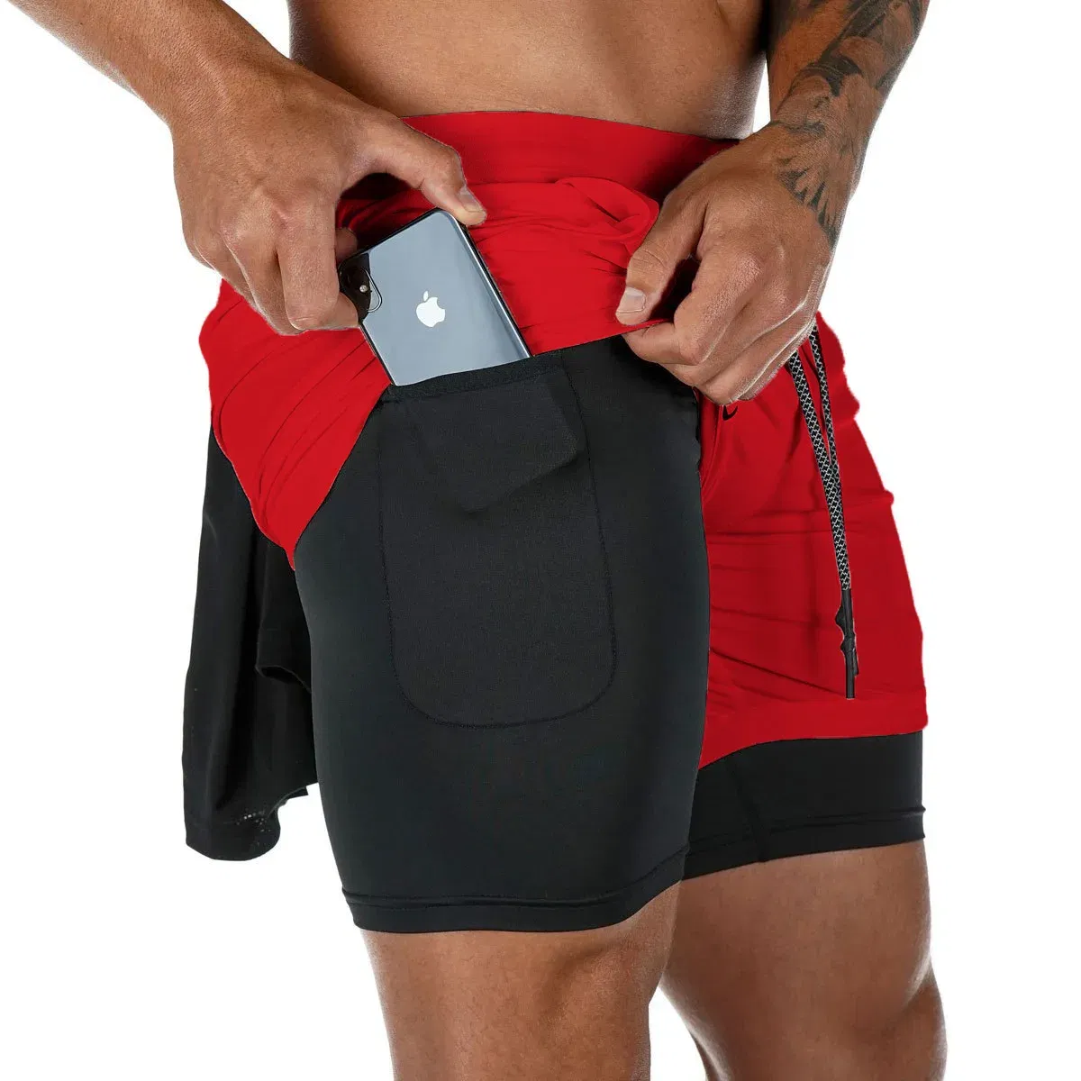Color: Blue, Size: XXL - Men's Double Layer Fitness Shorts Drawstring Mesh Lining Elastic Waist Breathable Quick Dry to Beach Pool Summer Male