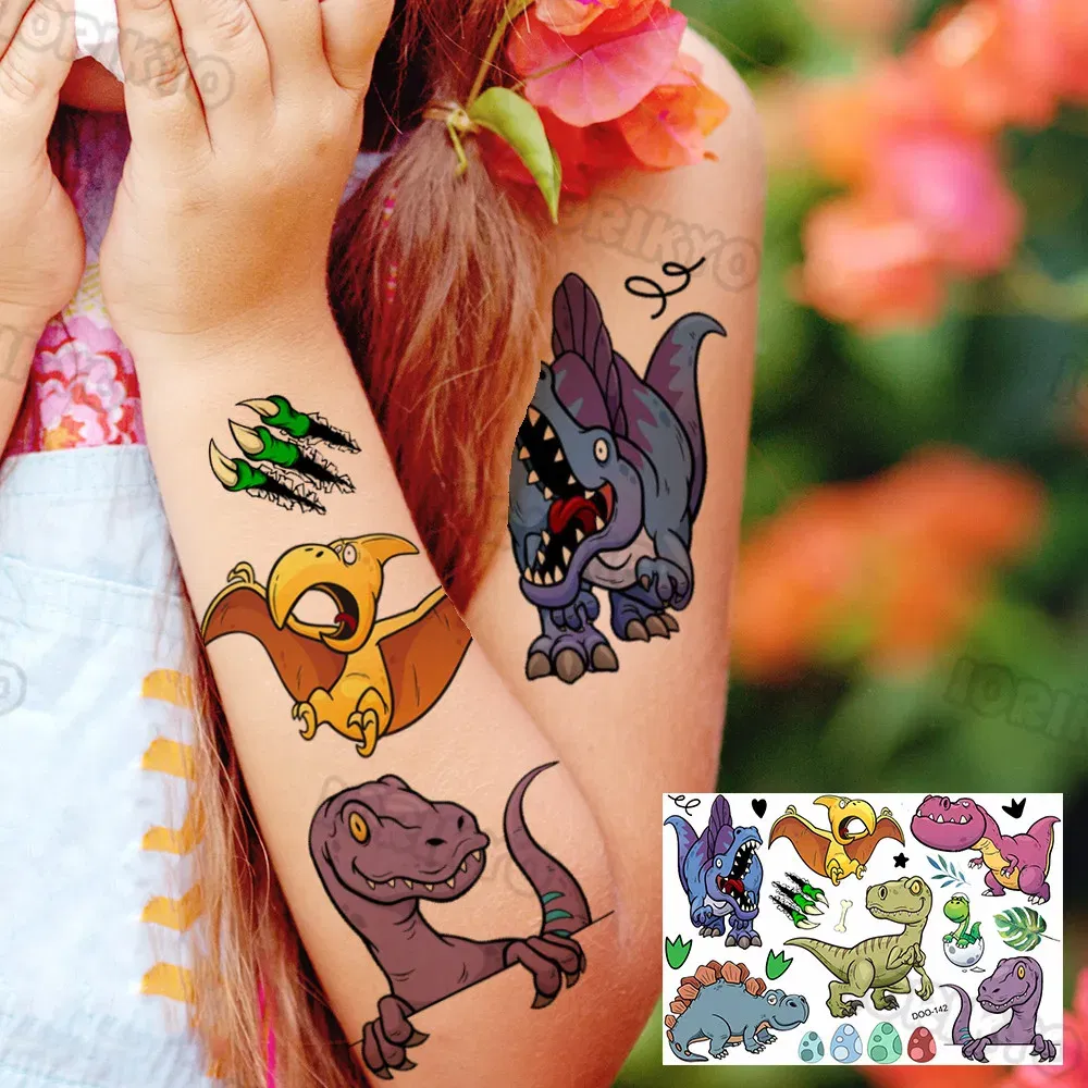 Color: wine red - Cute Small Bus Car Temporary Tattoos For Kids Boys Girls Baby Child Cute Dinosaur Tattoo Sticker Funny Fake Star Tatoo Face Hand