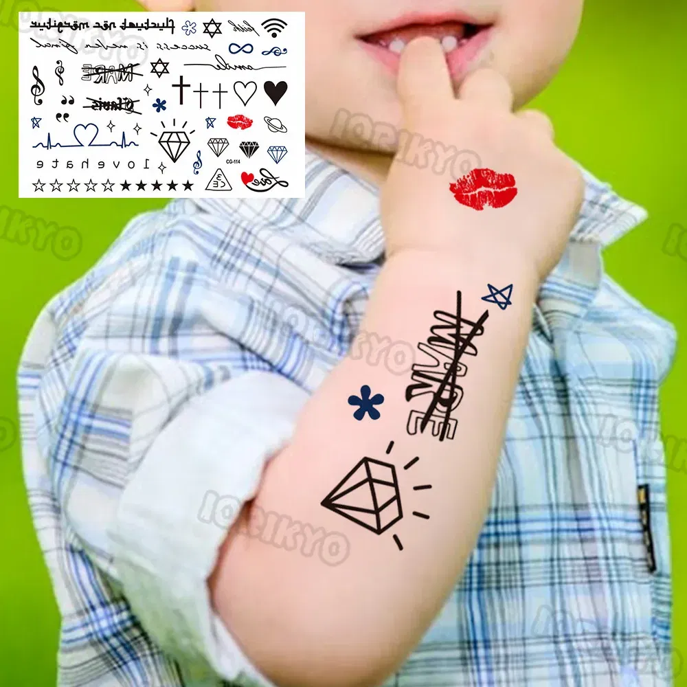 Color: wine red - Cute Small Bus Car Temporary Tattoos For Kids Boys Girls Baby Child Cute Dinosaur Tattoo Sticker Funny Fake Star Tatoo Face Hand