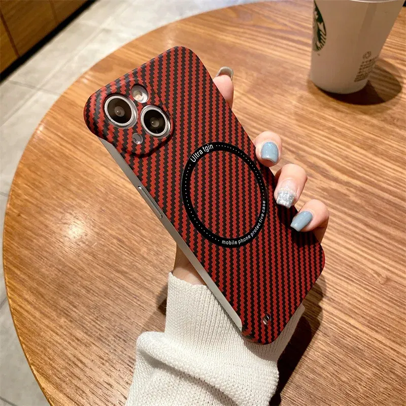 Color: Red, Material: Neoprene - Luxury Carbon Fiber for iPhone 11 14 Plus 12 13 Pro Max Magsafe Case Magnetic Wireless Hard Thin Slim Cover for iPhone 13 14 Max