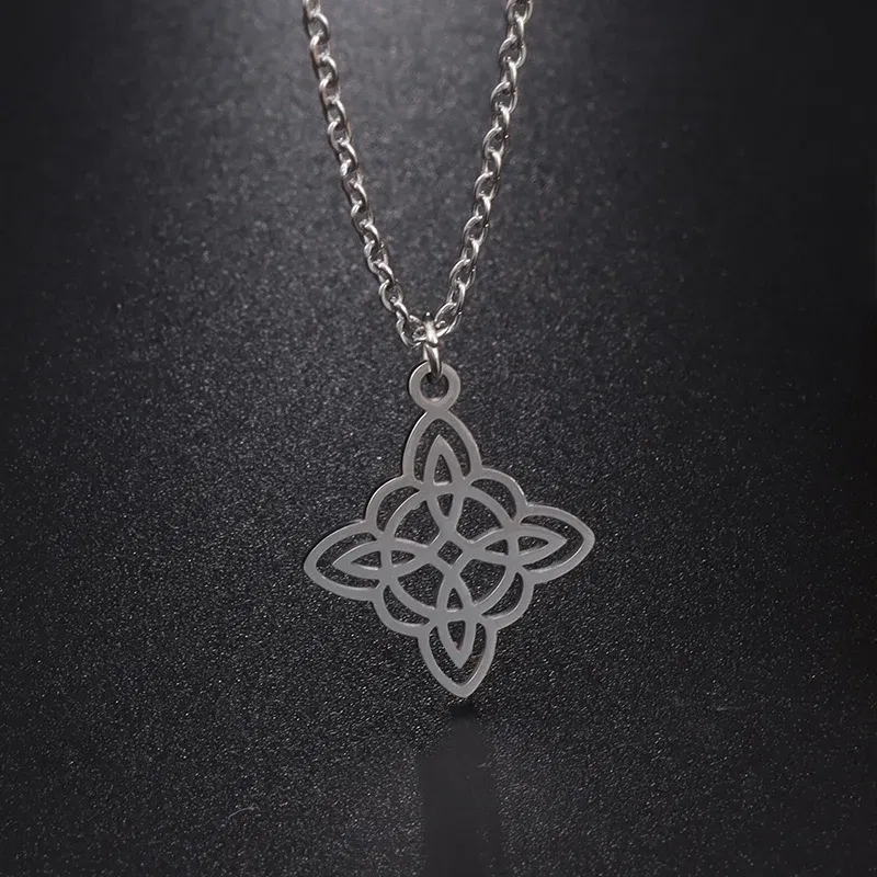 Metal Color: ROSE GOLD COLOR - Stainless Steel Silver Color Pattern Witch Knot Pendant Necklace Celtic Knot Lucky Jewelry Gift for Friends Family