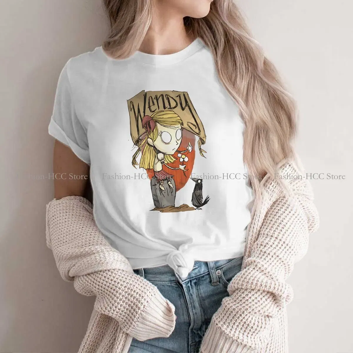 Color: WHITE, Size: L - Wendy And Cat Style Polyester TShirt Dont Starve Top Quality New Design Gift Clothes  T Shirt Short Sleeve
